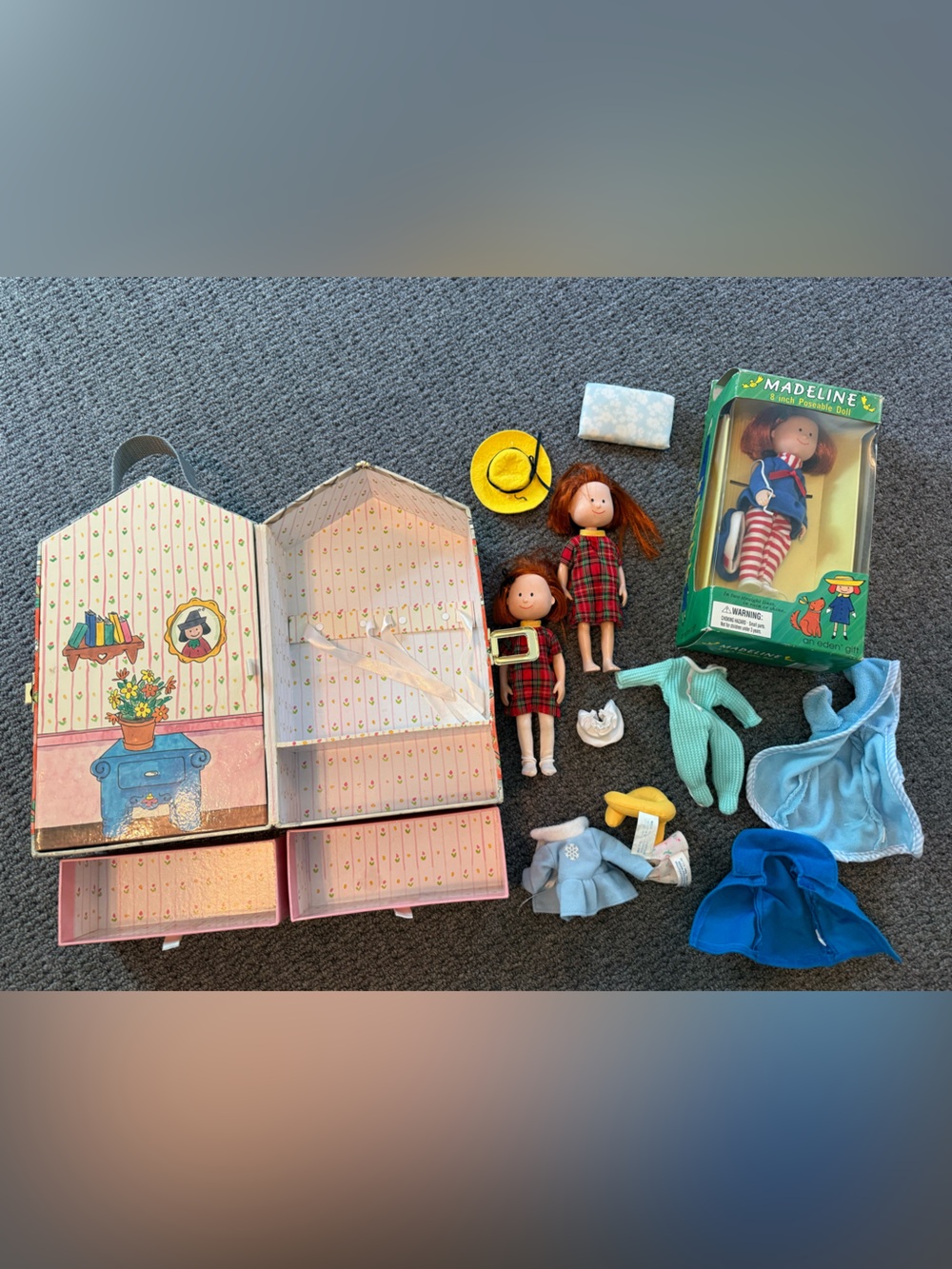 Madeline's House Carrying Case + 3 Dolls, clothes and accessories & box lot